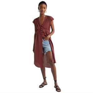 Anthropologie Sienna Brown Gauzy Cotton Tunic Button Down Size Large